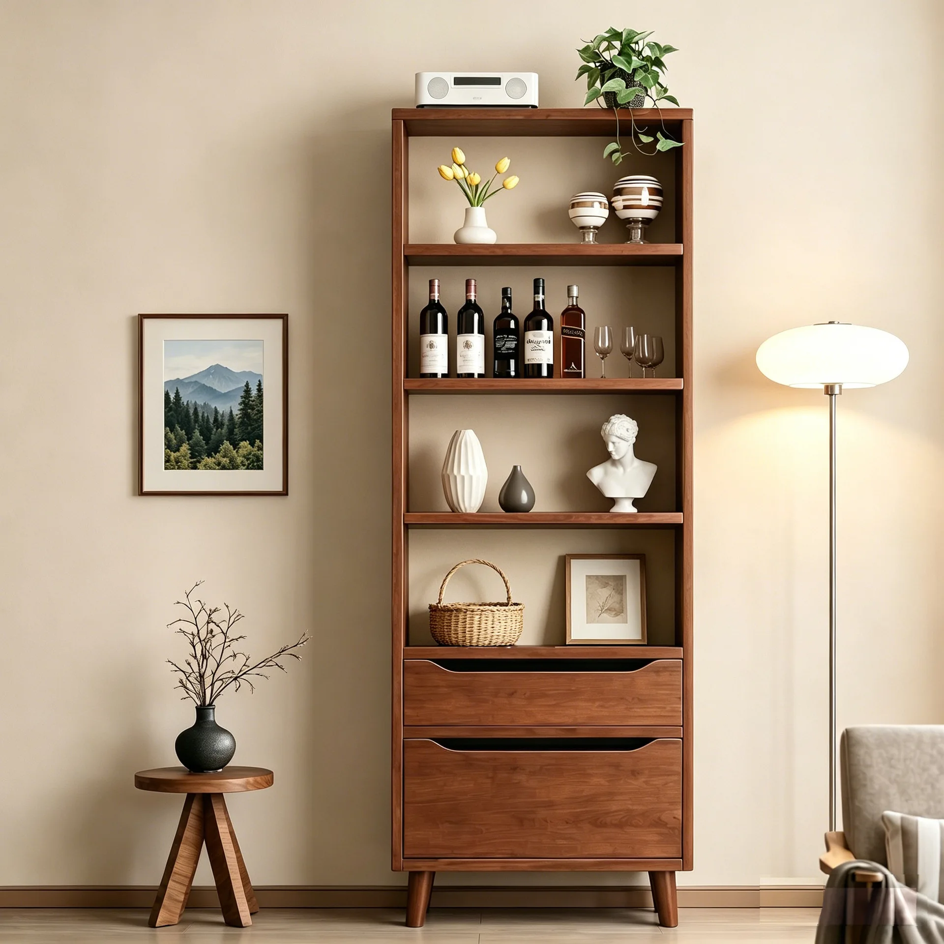 Bookcase, living room storage cabinet, sideboard, household storage cabinet, storage rack, wall-mounted integrated floor-standin