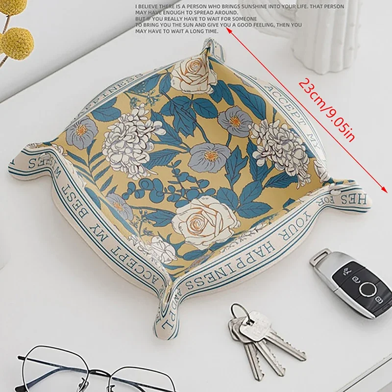 Table Storage Tray Leather Key Plate Home Decoration Dice Tray Key Wallet Coin Storage Box Baroque American Printing Style