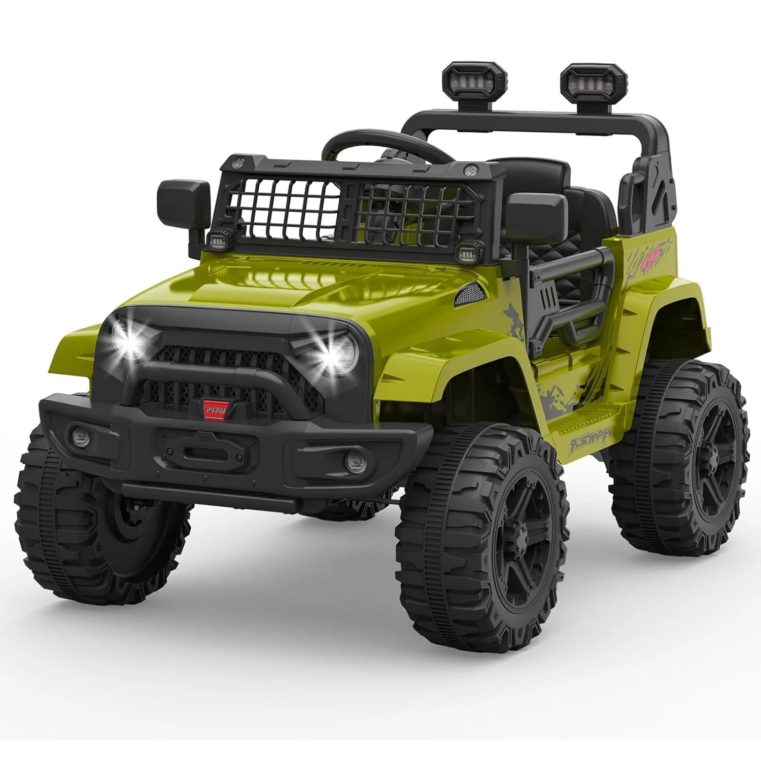 12V Elektrische Kinderauto met Vering, LED Verlichting, Draadloze Verbinding, 2 Snelheden & Afstandsbediening Kindervoertuig voor 3-8 jaar