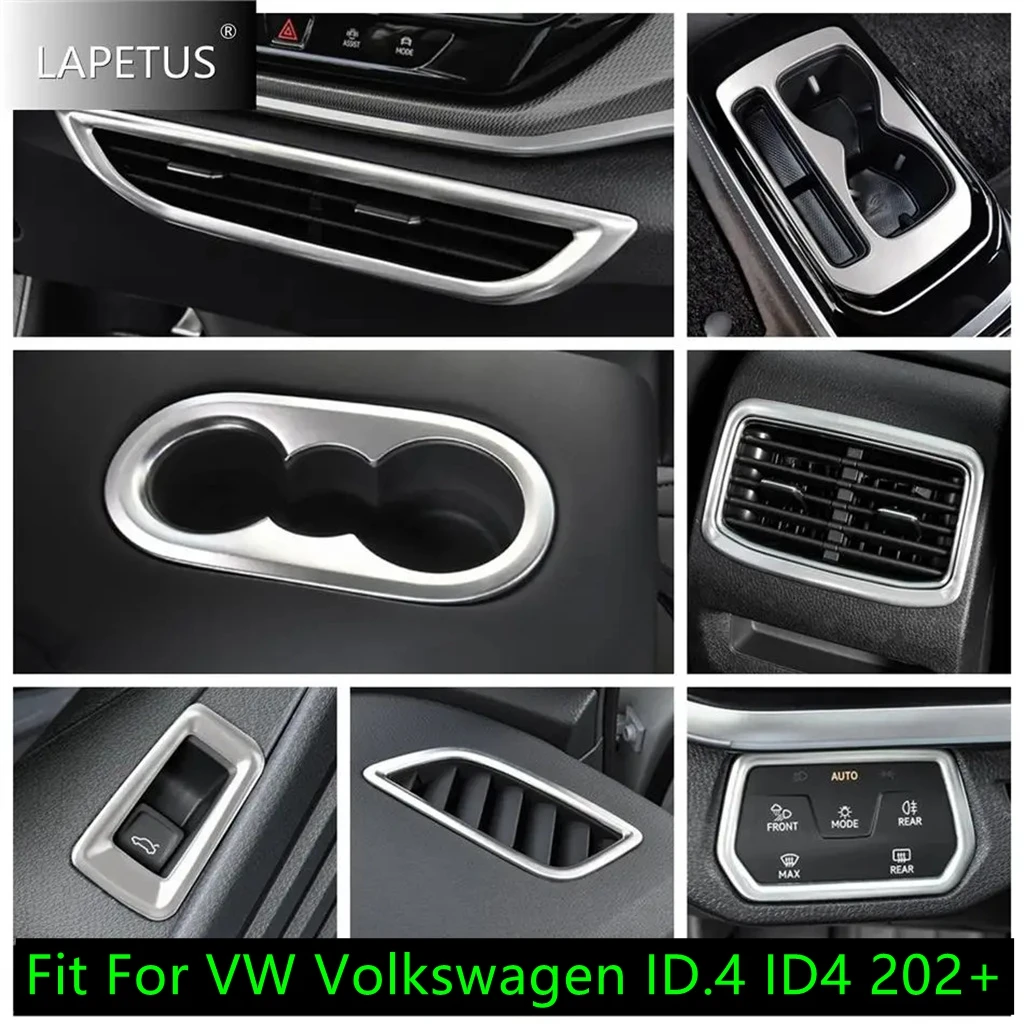 

Silver Car Head Light / Gear Shift / Water Cup / Rear Trunk Button Accessories Cover Trim For VW Volkswagen ID.4 ID4 2021 - 2024