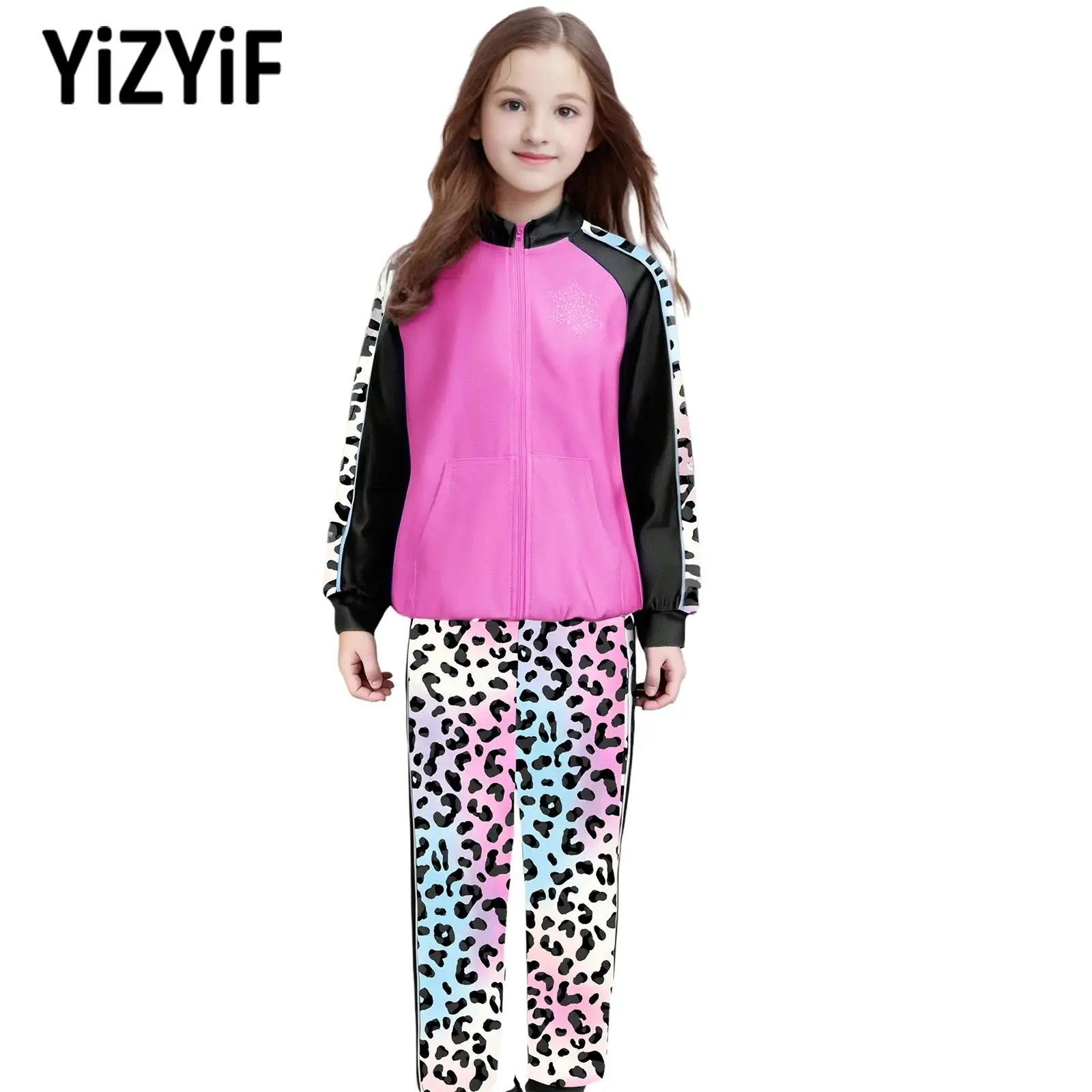 

Quick-Drying Sports Suit Tracksuit for Girls Kids Long Sleeve Jacket Pant Suit for Athletic Gym Running Training Workout Clothes