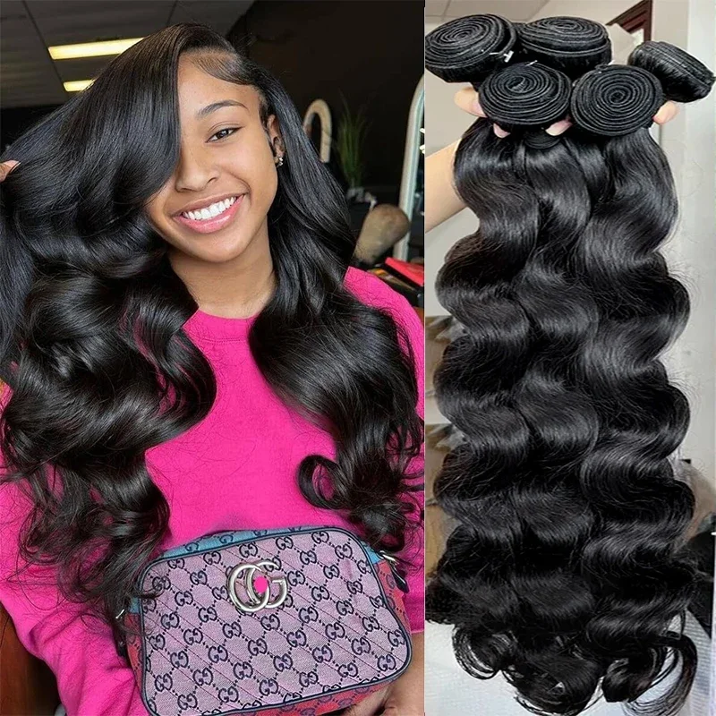 Body Wave Bundles Human Hair Brazilian Weaving Hair Glueless Weave Black 3 4 Bundles Deal Natural 30 Inch Bundle Hair Extensions