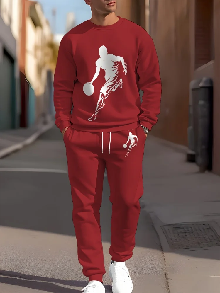

Men's Crewneck Sweatshirt Set Stylish Streetwear Long-Sleeve T-Shirt Paired With Drawstring Pants Casual Two-Piece Set
