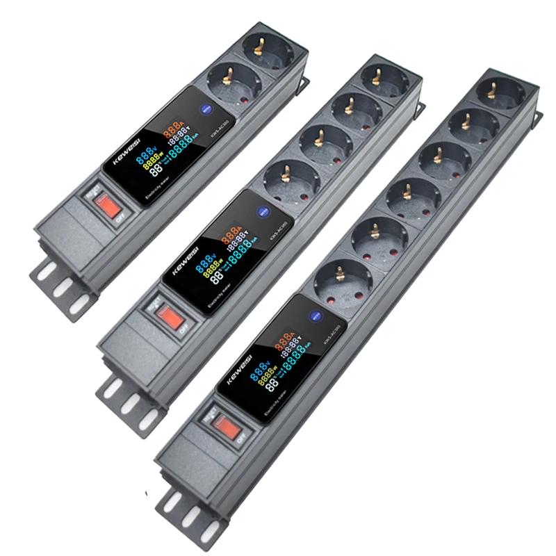 PDU Power Strip With Switch 2/3/4/5/6/7/8 European Socket  Digital Ampermeter Power Energy Voltmeter Ammeter C14 interface