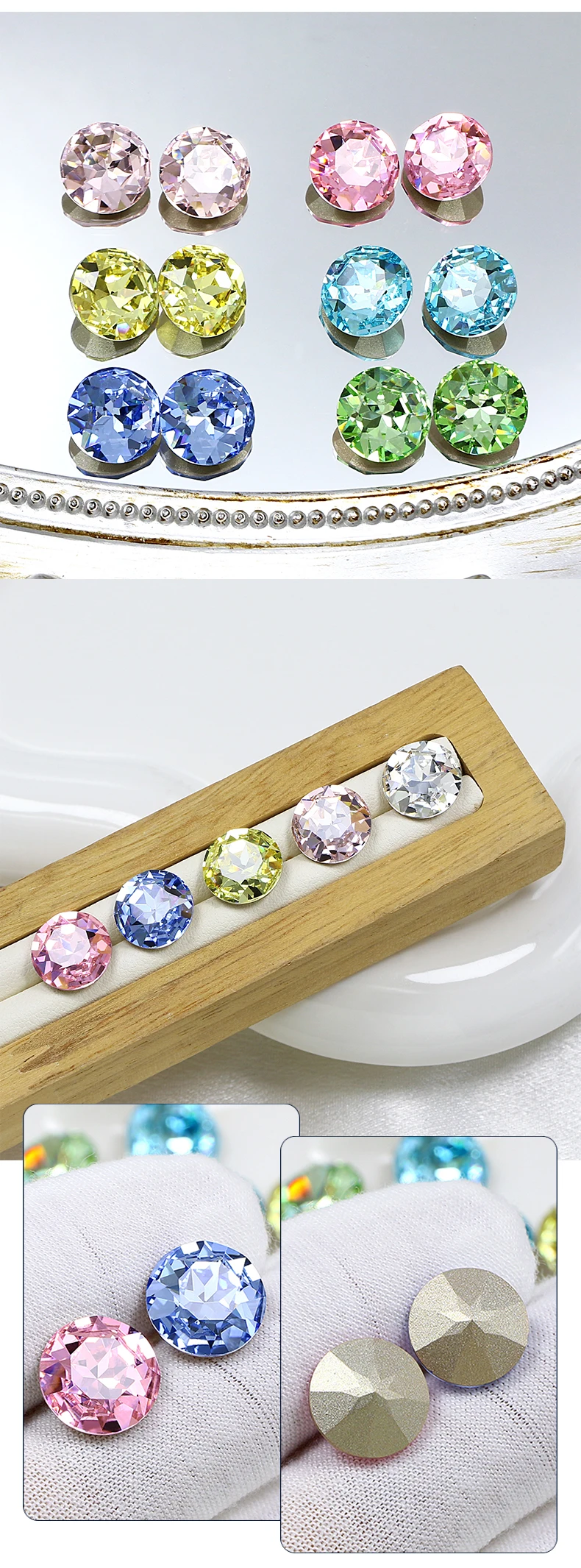 12mm 14mm Crystal Fancy Stone 3D Glitter Pointed Back Round K9 Glass Beads DIY Craft Rhinestones For Jewelry Making Clothes 3001