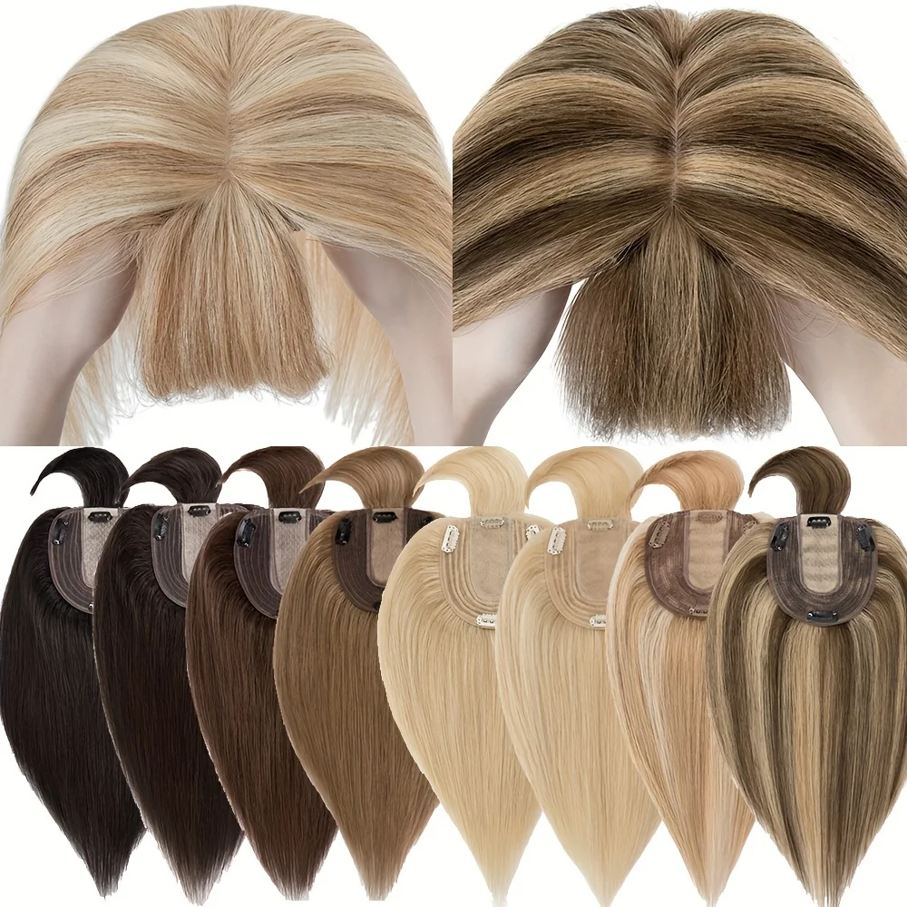 CHARITES 10x12cm Toppers de cabelo humano 10-18 polegada Hand-woven Base De Seda Clipe Em Renda Natural Hairpiece Com Franja para Mulheres Perda De Cabelo