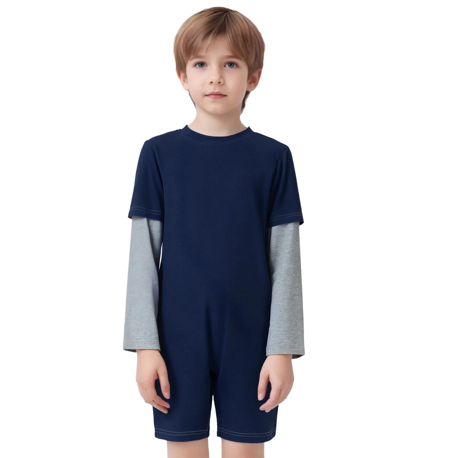 

Kids Boys Girls Special Needs Adaptive Clothing Cotton Soft Round Neck Color Block Long Sleeve Back Invisible Zipper Jumpsuit