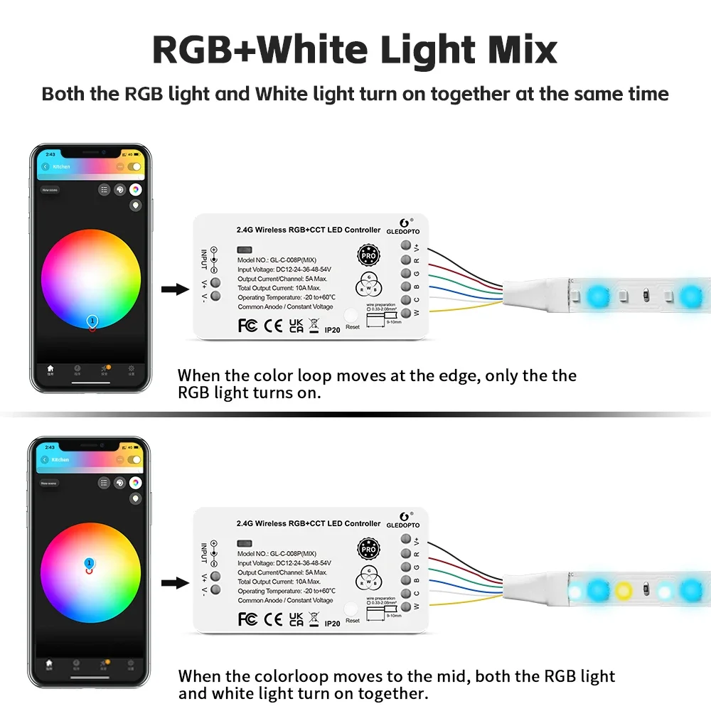 

GLEDOPTO (RGB+W ) 12-24V ZigBee LED Strip Controller Alexa Tuya SmartThings App 2.4G RF Remote Control