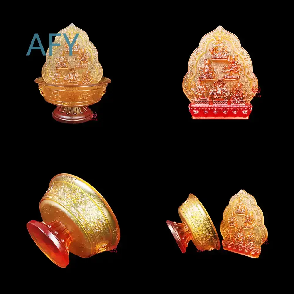 Glass Supply Plate for Tantra Tibetan Buddhist Hall Water Offering Plate for Tibetan Ritual Supplies Five Surnames Glass