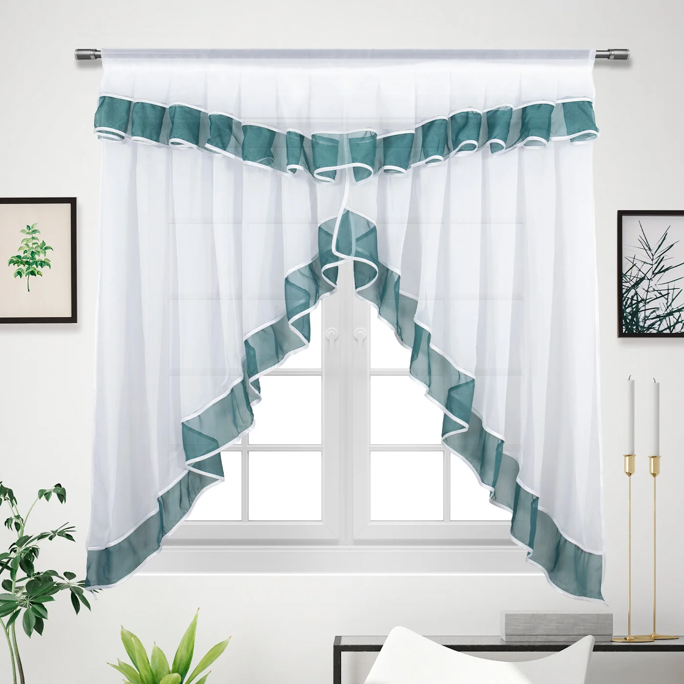 

European and American style curtains, multi colored semi transparent drapes suitable for living rooms and kitchens, 1pc