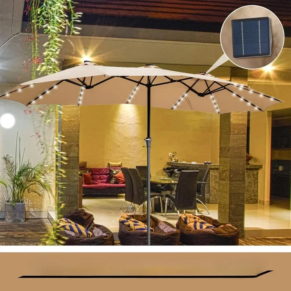 Large Patio Umbrellas with Solar LED Lights, Double-Sided Extra Large Outdoor Table Market Umbrellas with Crank Patio Umbrellas