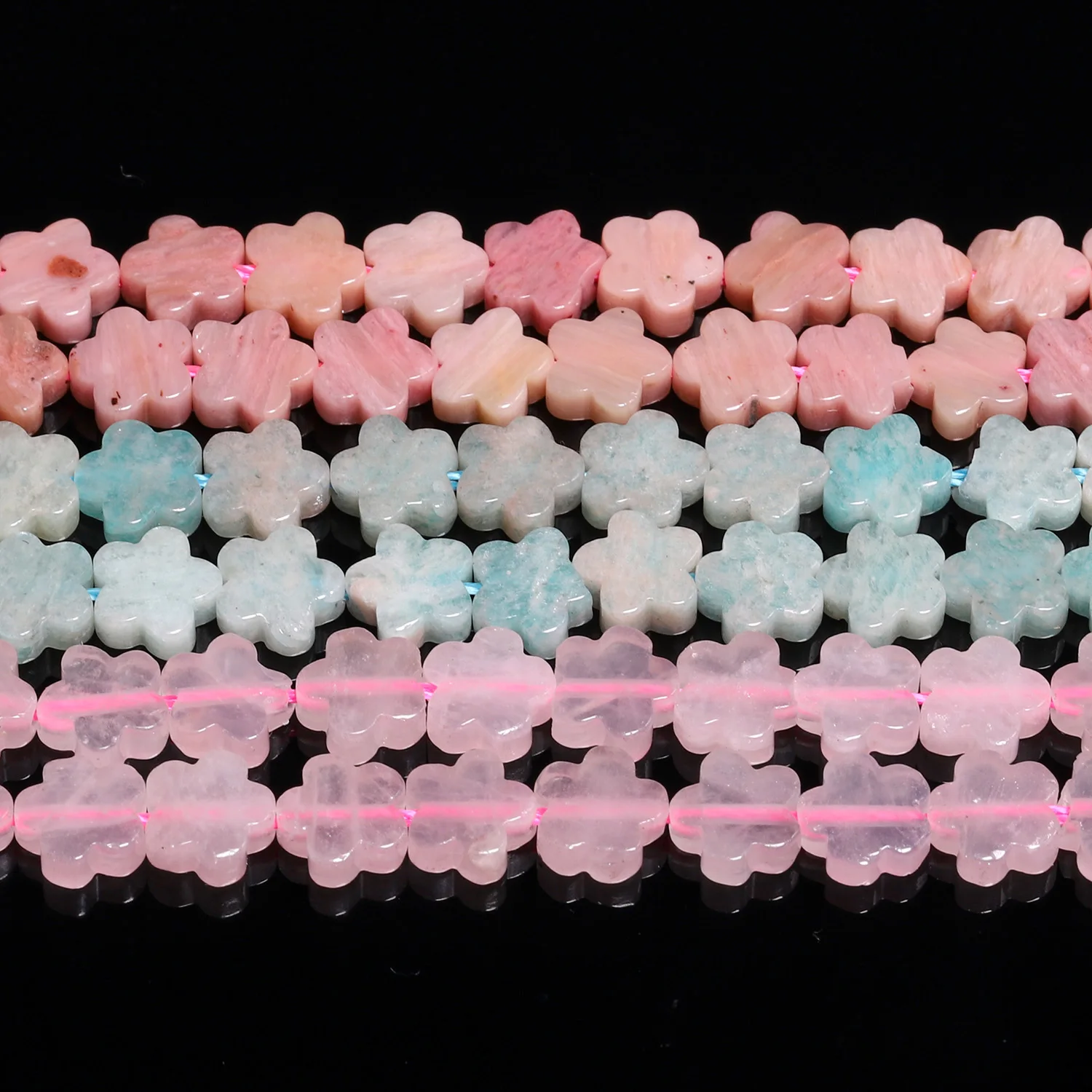30pcs Plum Blossom Shape Natural Stone Rhodonite Amazonite Turquoise Beads Spacer Beads for Jewelry Making DIY Energy Bracelets