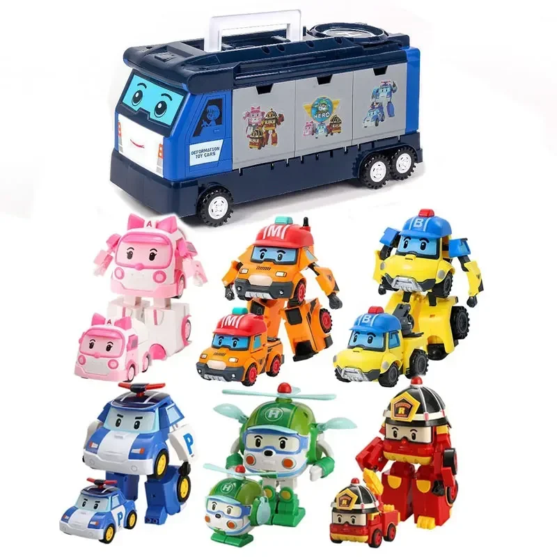 6 Korean Manual Deformation Rescue Vehicle Robot Toy Fire Truck Roy And Helly Fire Truck Children\'s Gift Box Gift Boys And Girls