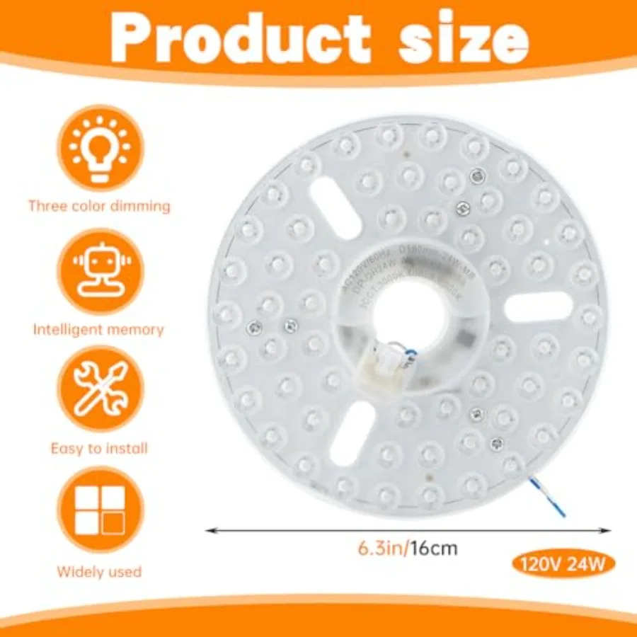 Ceiling Fan LED Light Replacement Panel, 24W 6.3 in, 120V Dimmable Retrofit Light Board, 3 Color Temperatures CCT 3000K 4000K 5