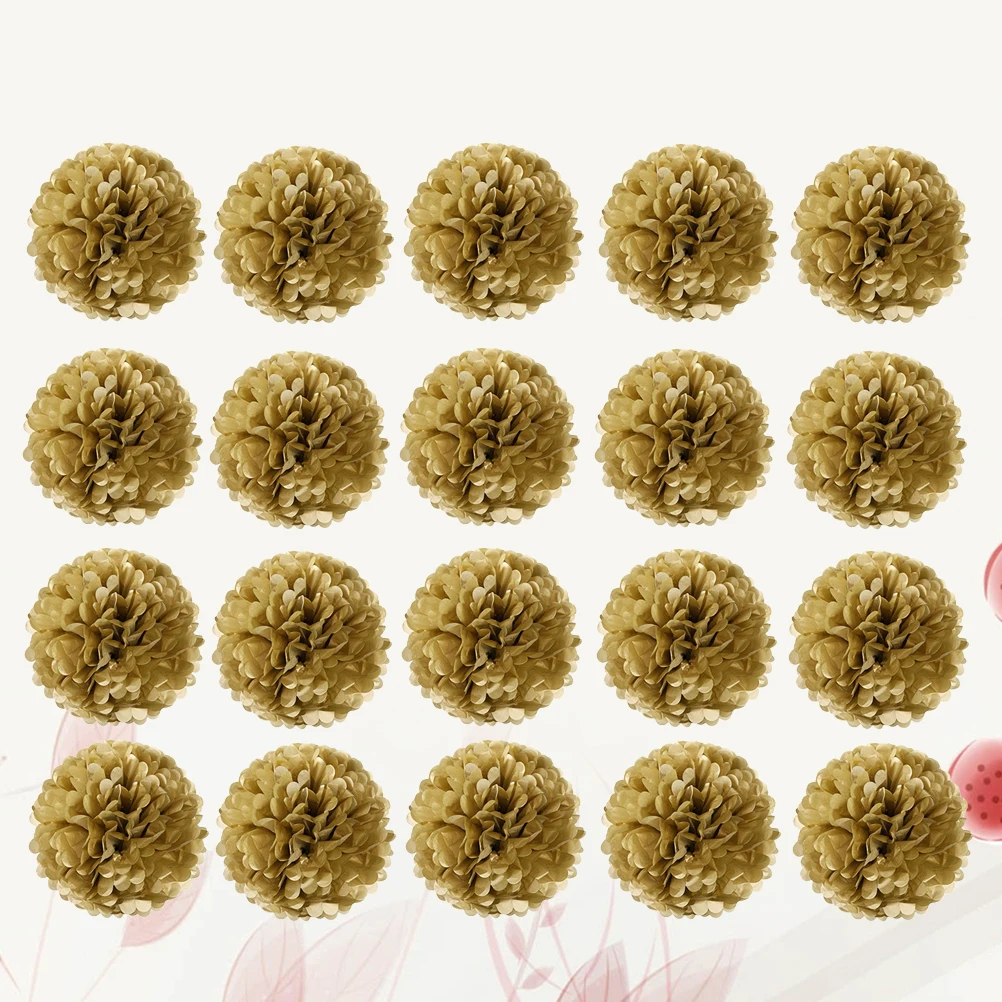 

20 Pcs Paper Flower Ball Decoration Gold Tissue Pom Poms Wedding Balls Kit Party Nursery Home Baby Shower Christening Decor