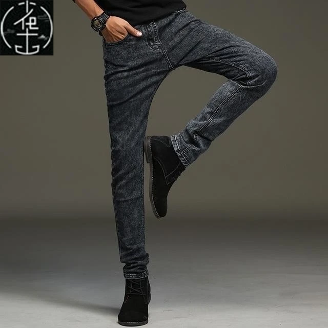 

Мужские джинсы Slim Fit из стрейч-ткани, черные, с молнией, средней посадки, повседневные, модные, для подростков, осенний сезон