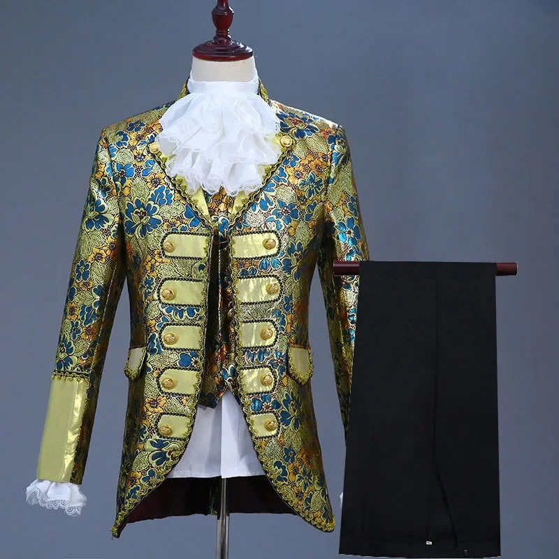 Drop Shipping King Prince Renaissance Medieval Men Cosplay Party Costume Coat+Pants+Tie Full Set plus size