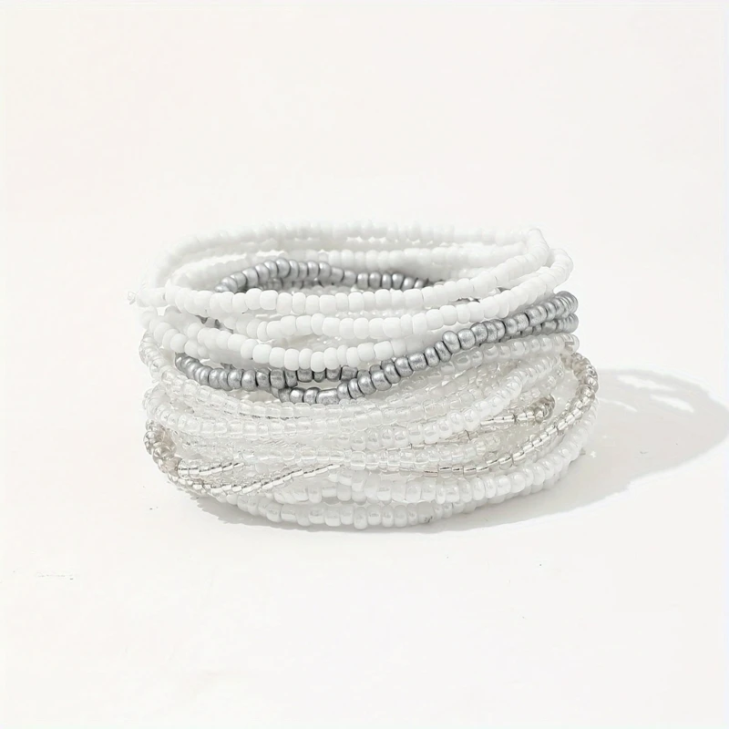 20Pcs Delicate Beach White Bead Bracelet Acrylic Fashion Wrist Chain Adornment