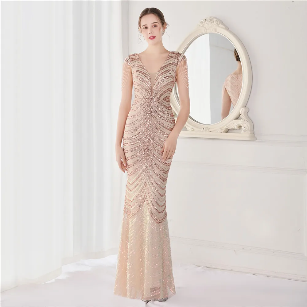 Robe de soirée artisanale en perles, tenue de soirée longue, sexy, classe l, pour toasts, mariage, faite à la main