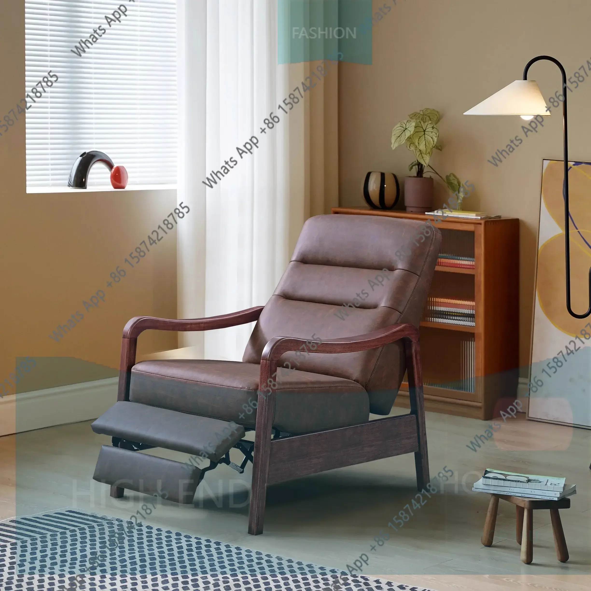hT Mn Cowhide Multifunctional Sofa Chair Ebony Leisure Recliner Middle Antique Adjustable Sitting And Lying Single Armrest Lazy