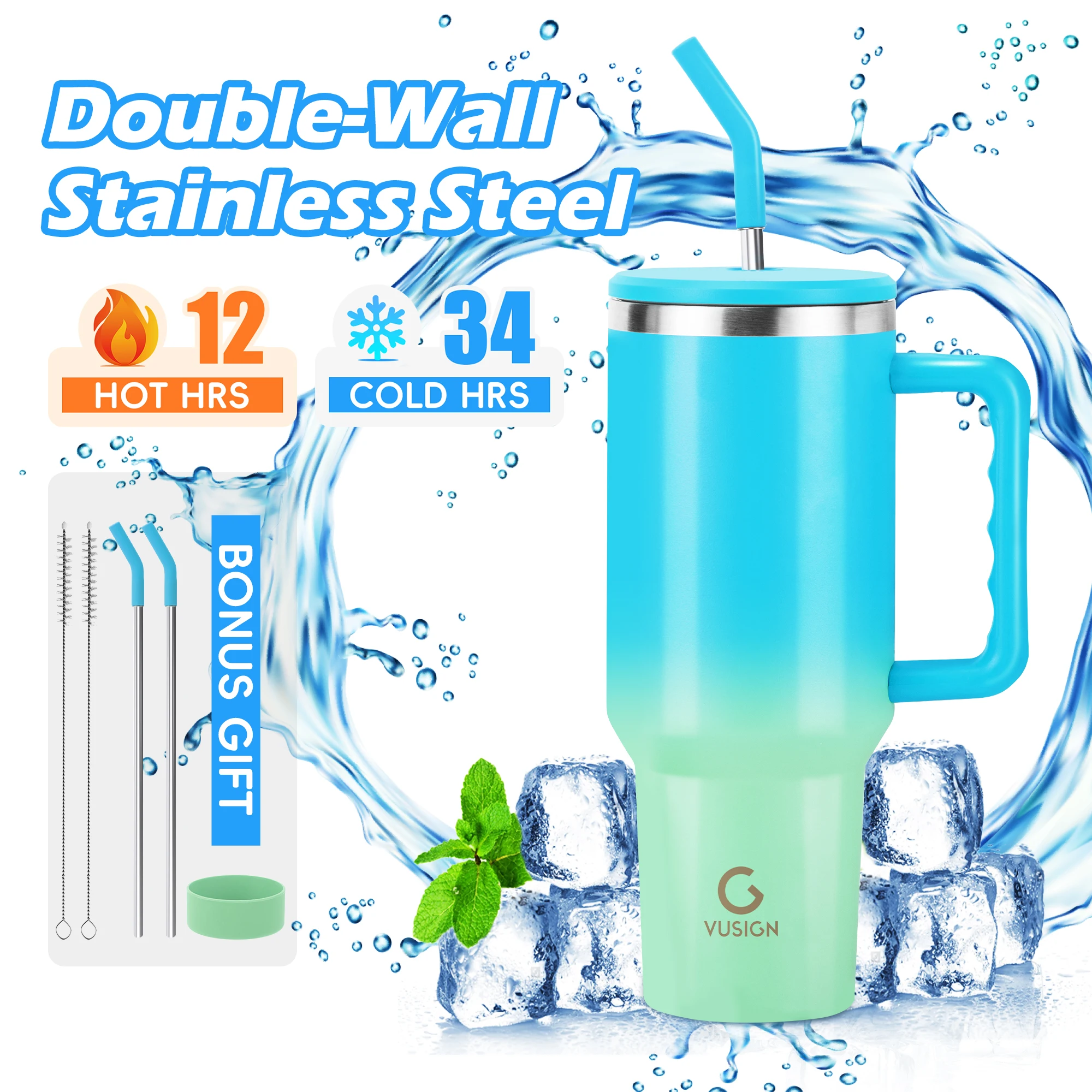 

Deli 40 oz Blue Insulated Stainless Steel Tumbler