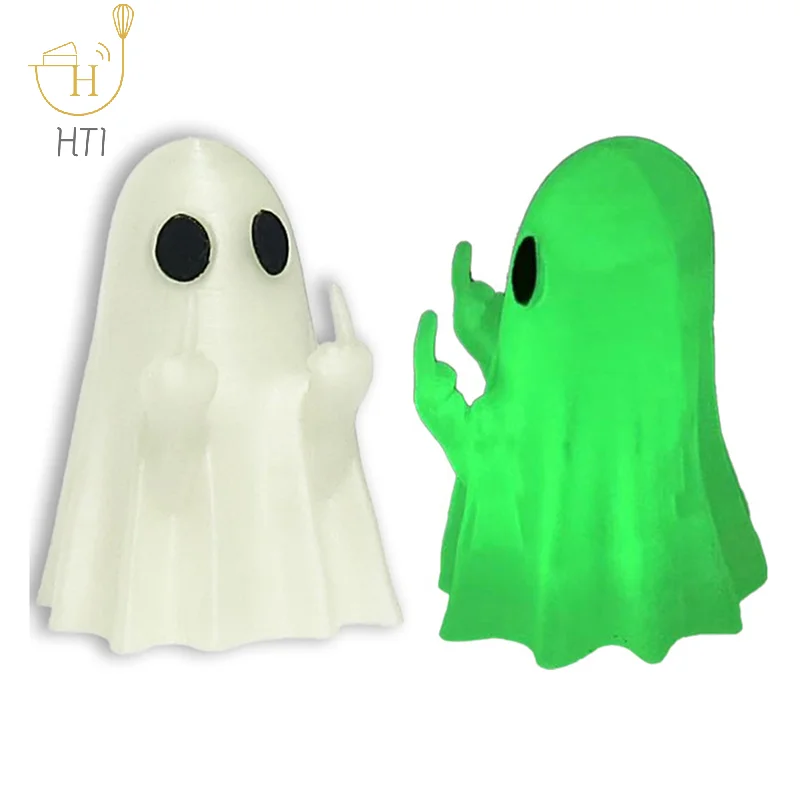 Small Scary Ghost Figurines Luminous Middle Finger Cute Ghost Statue Halloween Home Decoration Table Ornament