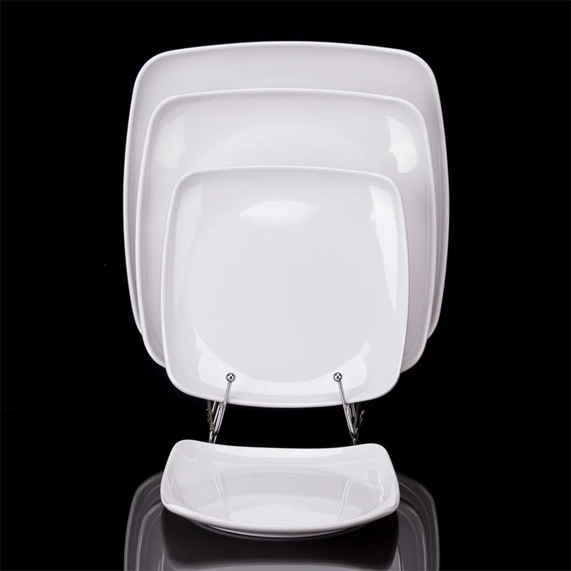 Melamine White Dinner Plate Fast Food Square Dishes School Rice Meal Serving Trays Cheap Hotel Table Decoration and Accessories
