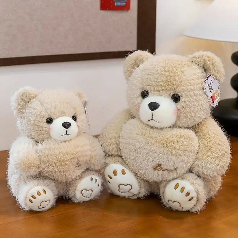 Cute Squishy Teddy Bear Plush Doll with Sweet Heart Pillow Fluffy Stuffed Animal Toy for Valentine's Day Birthday Gift for Her