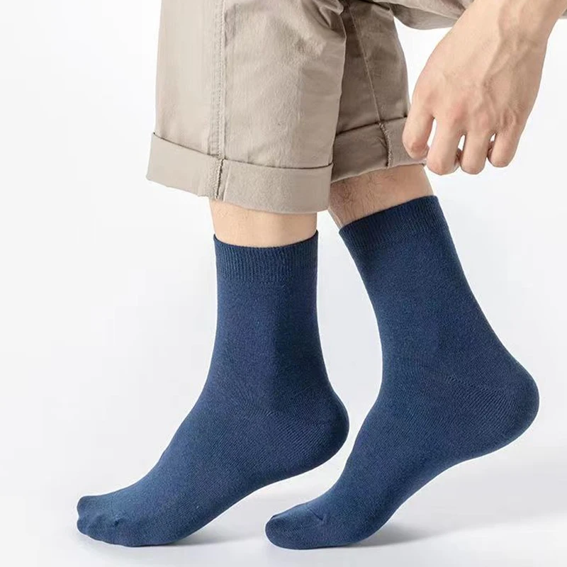 Calcetines clásicos de moda para hombre, calcetín suave y transpirable de tubo medio, informal, cómodo, de negocios, alta calidad, 5 pares