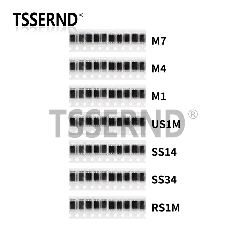 70pcs/lot SMA Diodes Kit 1N4007 M7 1N4001 M1 1N4004 M4 SS14 US1M RS1M SS34 7 Values*10pcs Electronics SMD Schottky Diode Set