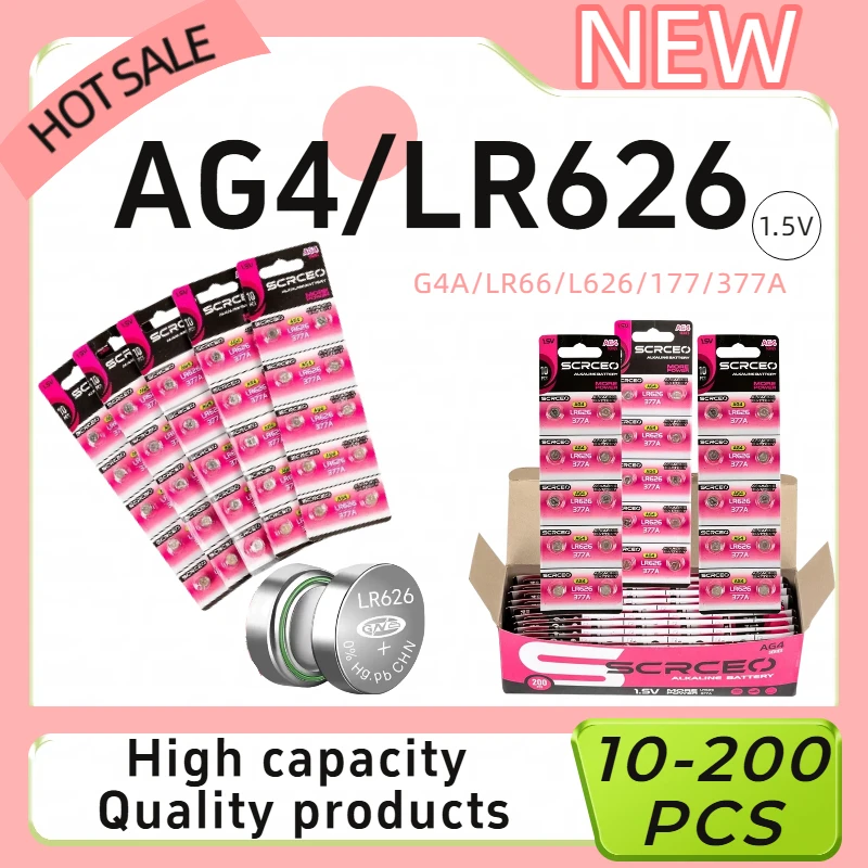 

AG4 SR626SW LR626 377A 1.5V Alkaline Button Cell Battery 10-200PCS for Watch Toys Thermometer Small Electronic Devices