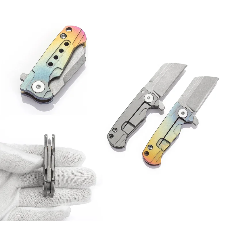 S35VN Steel Blade Titanium Alloy Folding Knife EDC Keychain Portable Utility Knife Outdoor Camping Self-defense Portable Tools