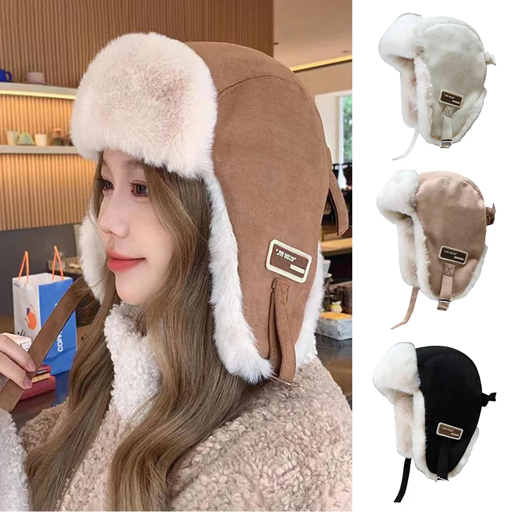 Bomber Hat Men Women Thick Warm Russian Ushanka Fur Hat Fashion Male Female Winter Hat Black Grey Earflap Ski Russian Cap