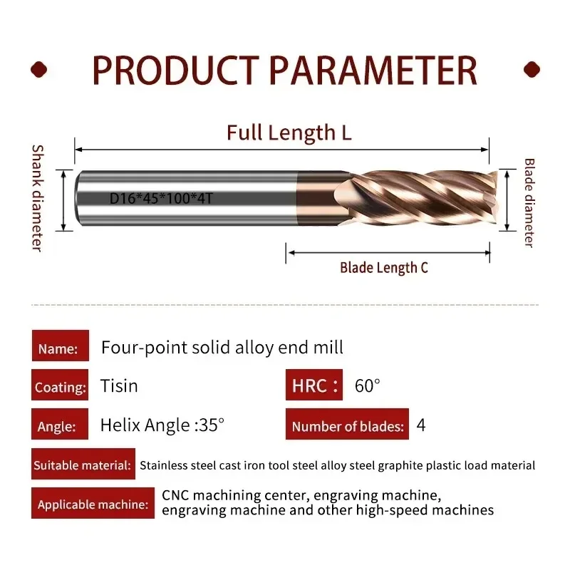 تي جي 60 °   قاطعة طحن من الفولاذ التنغستن مع طلاء Tisin لأدوات CNC
