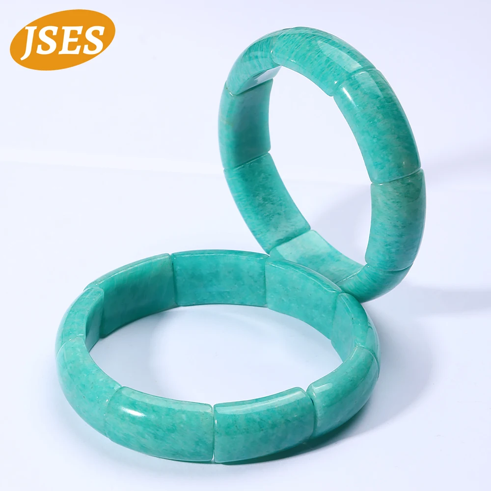 

JSES Natural Amazonite Bracelet Loose Gemstone Beads Bangle For Men Women Birthday Party Christmas Gift Elastic Rope Jewerly