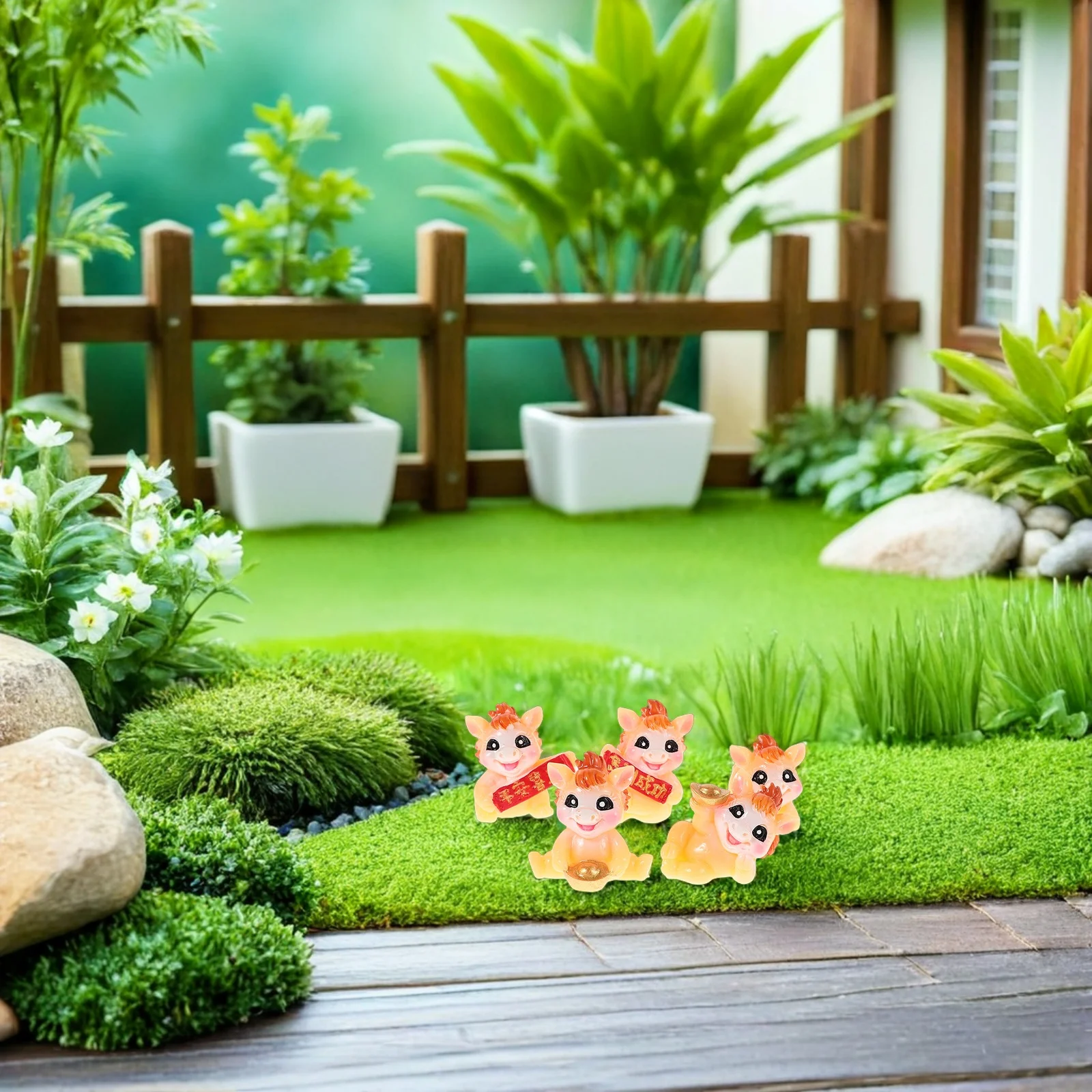 

5Pcs Resin Horse Year Decor - Miniature Animal Statue for Desk Home Office Decoration - Chinese New Year Lucky Ornament Feng