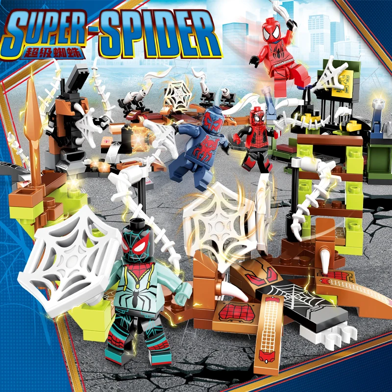 Super Spider Series: Building Blocks, Brick Assembly, Four Mixed Combinations, Assemble and Attack to Become Heroes Defending th