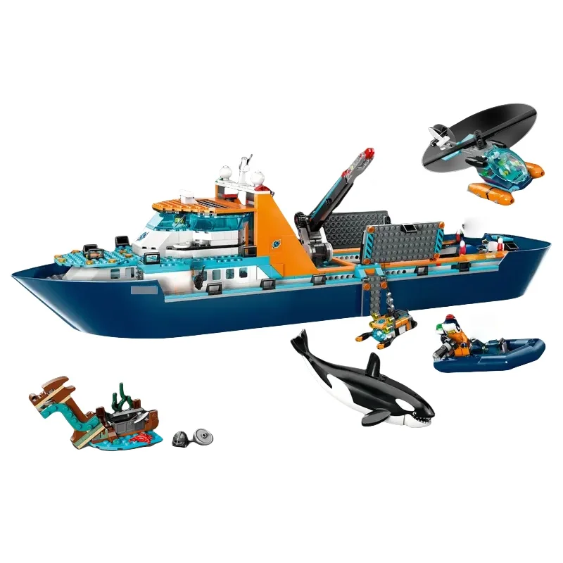 

MOC815 pieces of polar research expedition ship model compatible building block toy floating boat helicopter boy and girl gift