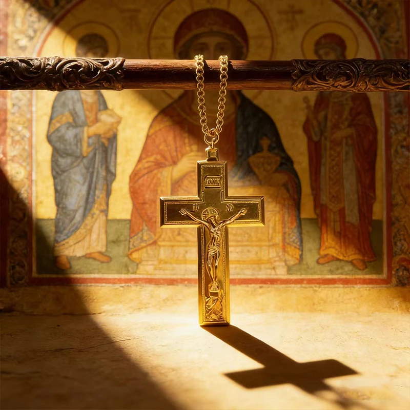 Nouveau collier pendentif croix de Jésus chrétien catholique plaqué or, bijoux religieux pour hommes et femmes, cadeau dévotionnel de foi