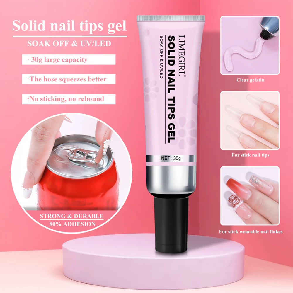 

LIMEGIRL 30g Multifunctional Solid Nail Tips Gel, Portable No Bubbles Nail Gel Glue 30days Long-lasting For DIY Manicure At Home