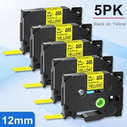 5PK 12mm Flexible ID Laminat Tape Compatible Brother TZe-FX631 Black on Yellow Label Cartridge For P-Touch Label Printer PT-1010
