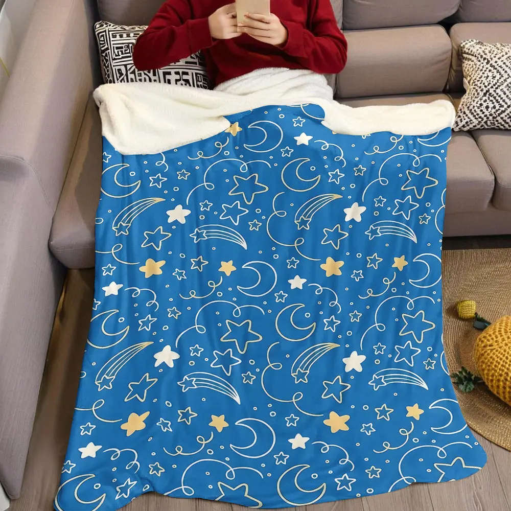 Moon Star Sky Flannel Blanket Warm Soft Halloween Christmas Decorative Couch Warm Cozy All-Season Gift