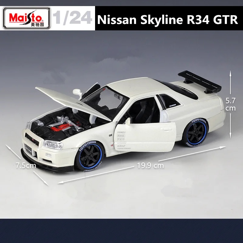 Maisto 1:24 Nissan Skyline GTR R34 Alloy Sports Car Model Diecast Metal Toy Racing Car Model Simulation Collection Kids Toy Gift