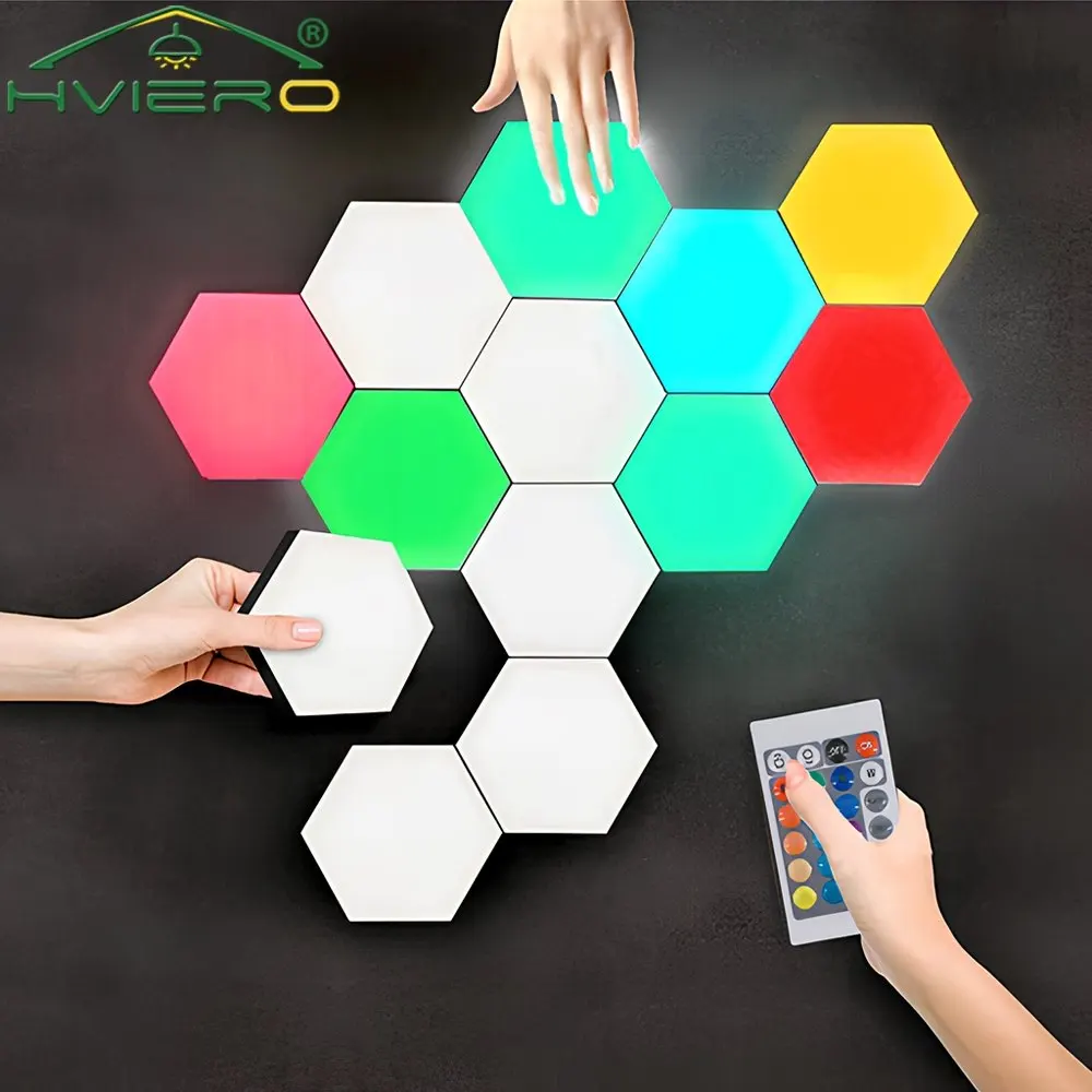 

Wall Lamp RGB Room LED Quantum Hexagon Light Touch Sensor Honeycomb Colorful Modular Control Night Decoration For Indoor Bedroom