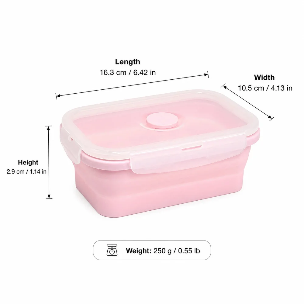 550ml Pink Collapsible Silicone Lunch Box, Portable Food Storage Container with Air Vent Lid for Fridge Travel Meal Prep Use view 5