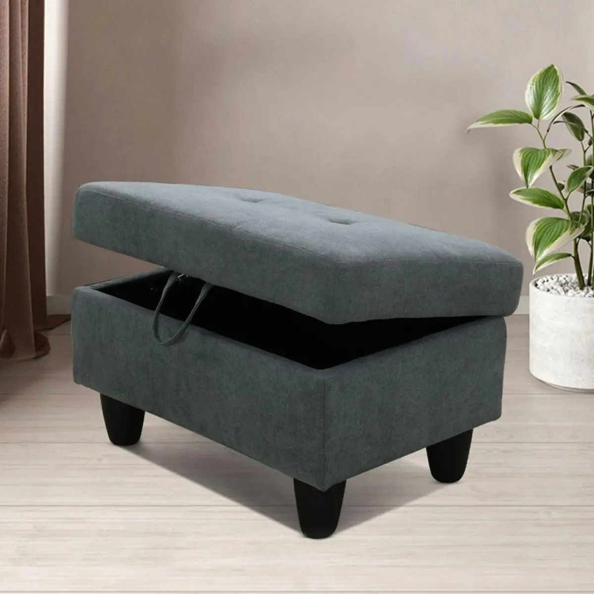 Flannel Storage Ottoman Bench with Hinged Lid, Footrest Footstool for Living Room, Bedroom, Entryway, Dark Gray, 28.5 x 19 x 17.5 Inches