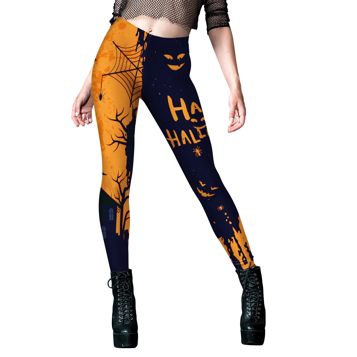 Halloween Costume Carnival Night Dark Bat Style Spider Web Pattern Digital Printing Tight Fitness Yoga Pants Makeup Dance Party