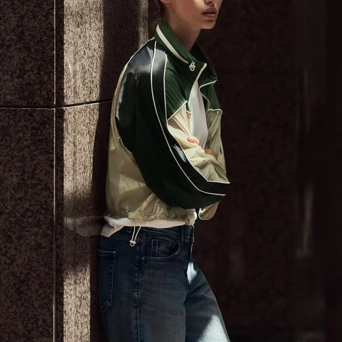 Summer Fashion Outerwear Wide Leg Pants Color Block Trim Women's Clothing Set Long Sleeve Zipper Closure Short Jacket