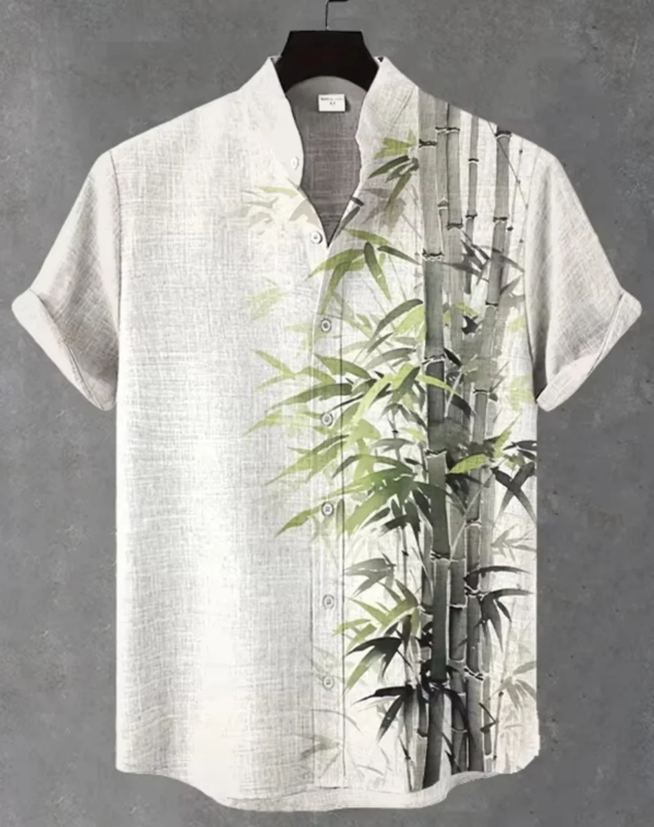 

New short-sleeved shirt with printed Hawaiian tops, casual and comfortable, linen material shirt, fast delivery in Malaysia