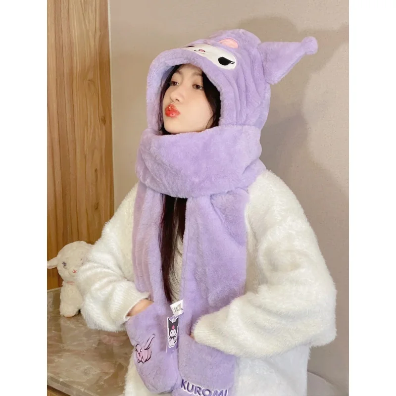 Hot Selling Cartoon Cute Anime Hat Scarf Integrated Winter High-Quality Ear Protection Velvet Thickened Warm Hooded Scarf Gift